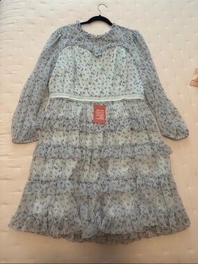 Ivy City Co Pale Blue Floral Ruffle Tiered Long Sleeve Dress